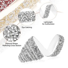 3/5 Inch x 1 Yard Crystal Rhinestone Sticker Ribbon Silver
