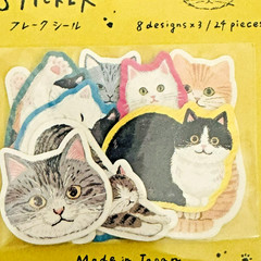 Japanese Cat Sticker Flakes Set 24pcs Kawaii Cute Japan Stationery