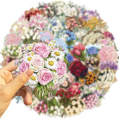 50Pcs Transparent Flower Bouquet Sticker Waterproof Vinyl Aesthetic Clear Floral