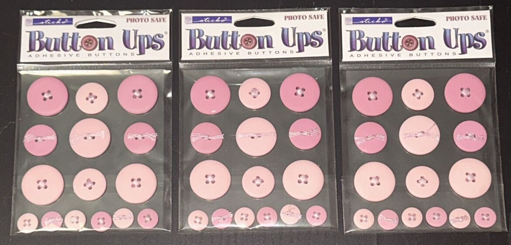 Lot x 3 Button Ups Adhesive Sticky Button DIY Embellishments Arts Crafts NOS