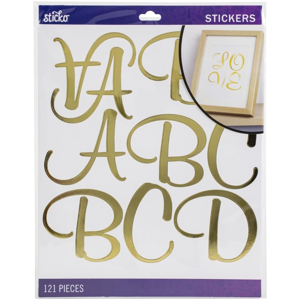 STICKO ALPHABET STICKERS – GOLD FOIL SCRIPT – EXTRA LARGE – 10 SHEETS – 7.5 cm
