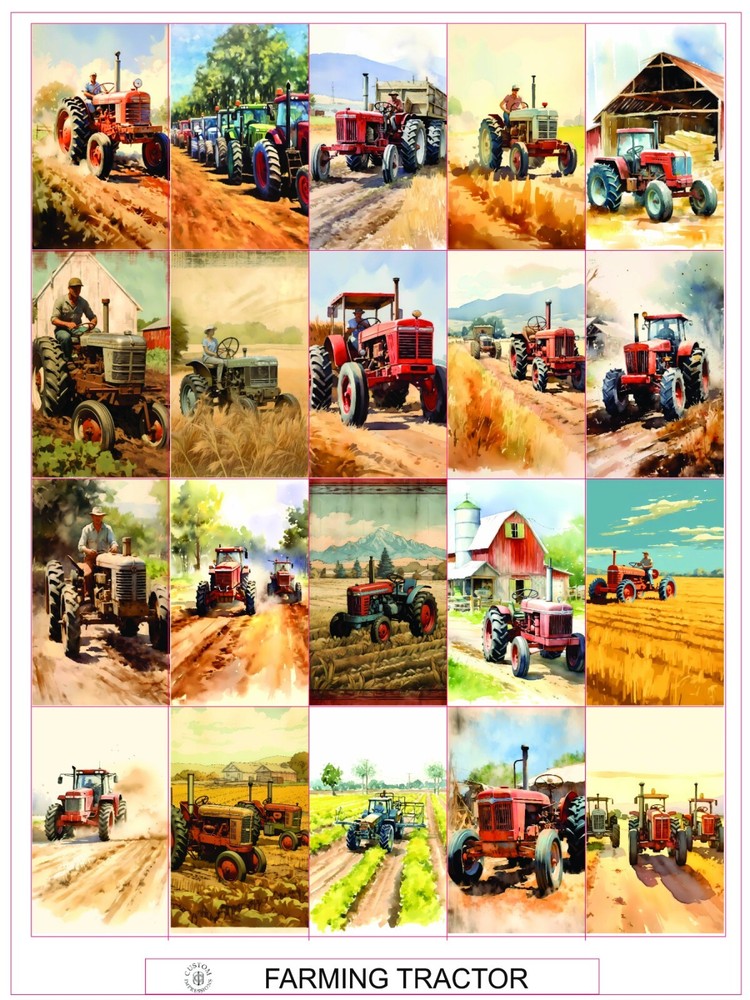 FARMING TRACTORS – COMPLETE SHEET OF 25 STICKERS