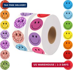 2000 Pcs Rainbow Glitter & Colorful Smile Face Stickers – 1 Inch Happy Face Rewa