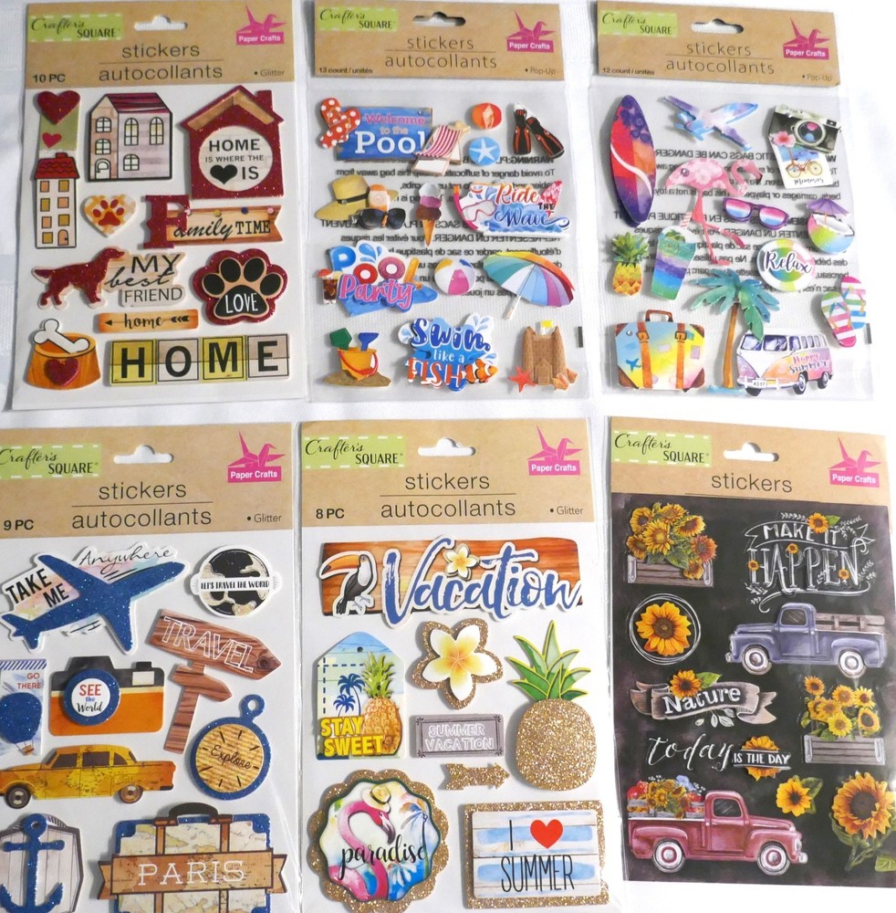 LOT OF 6 PKS OF CRAFTER’S SQUARE- BEACH,POOL,TRAVEL,VACATION,TRUCKS/FLOWERS,HOME
