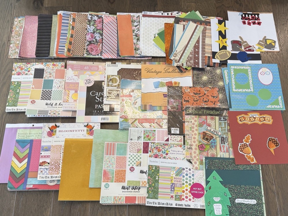 1 POUND Curated Scrapbooking Paper Lot 12×12 Mixed Design Themes Junk Journaling