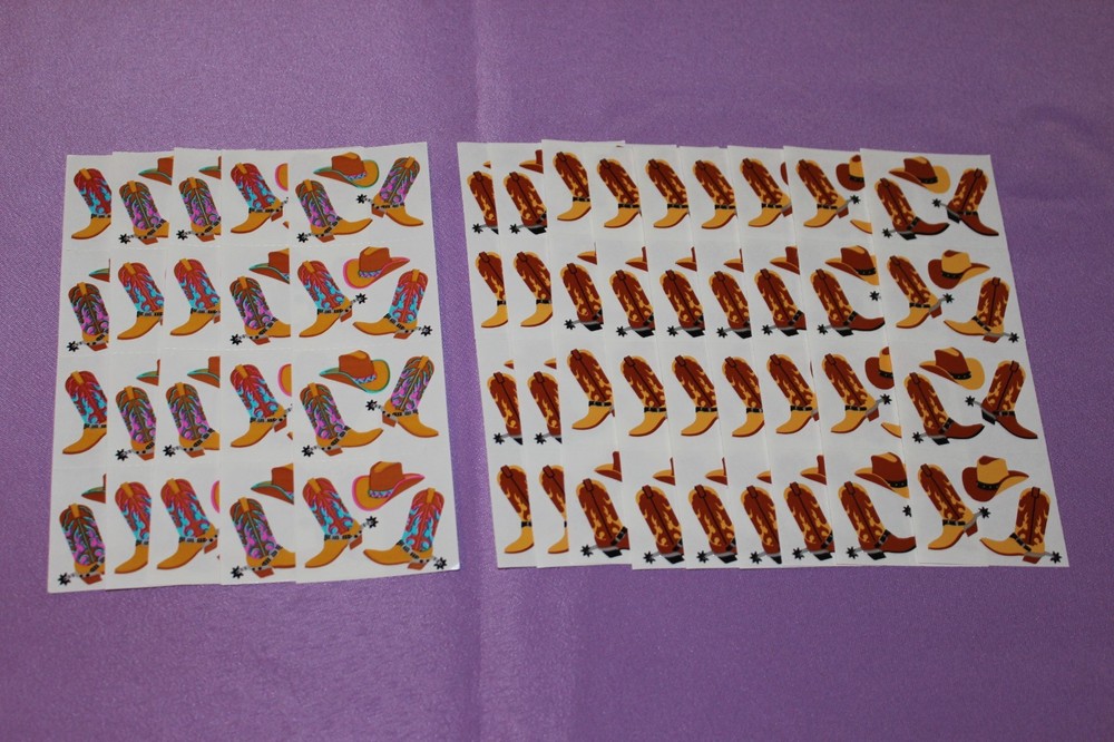 Mrs. Grossman’s LOT of 14 Strips of Vintage 1992 Cowboy Boots Stickers! 2 Colors