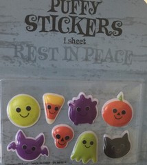 6 Sheets Halloween Puffy Stickers Black Cat Pumpkin Ghost Bat Candy Corn Skull
