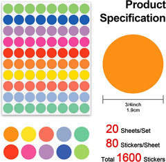 10 Different Colored Circle Dot Stickers for Toddlers Kids 3/4 Inch 1600 Pcs, 2