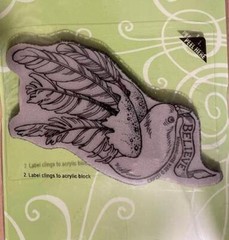 New Stampendous Rubber Stamp cling ribbon BIRD BELIEVE CHRISTMAS free USA ship