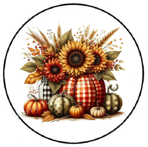 GINGHAM PUMPKINS AND SUNFLOWERS ENVELOPE SEALS LABELS STICKERS PARTY FAVORS