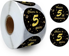 Black Gold 10Th Anniversary Paper Stickers, 1.5″ Diameter, 500 Pcs/Roll
