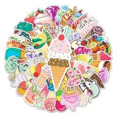 50 Pcs Sweet Ice Cream Stickers, 1.96-3.15inch Cool Cartoon Decorative Sticke…