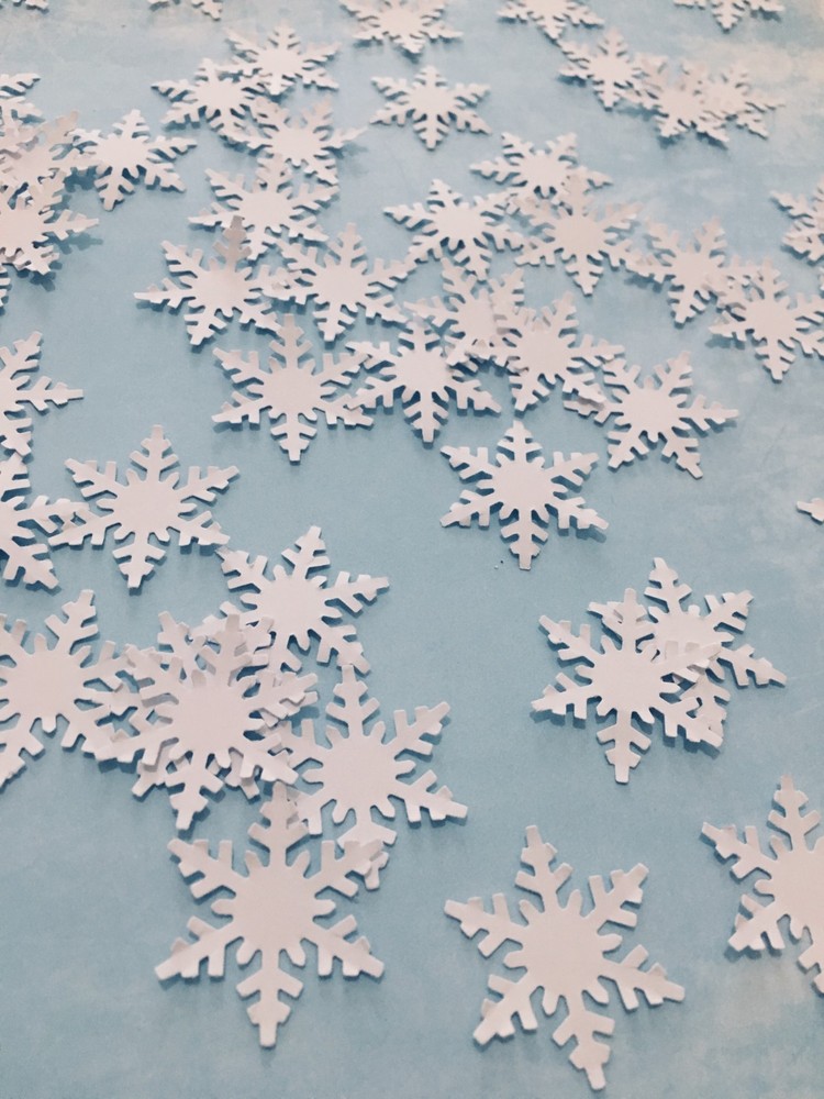 white Snowflakes  confetti 100 counts hand punched from cardstock paper 