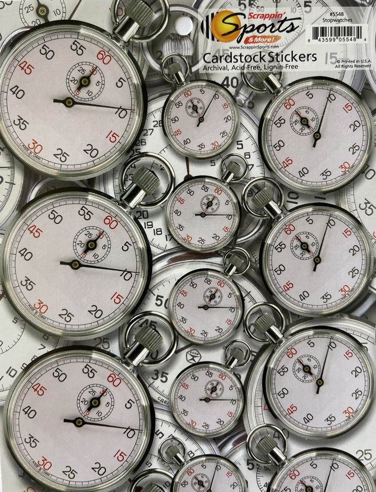 STOPWATCHES Card-Stock Stickers (19pc)Scrappin’Sports•Timer•Swimming •Games•Tick