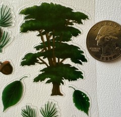 GREEN FOREST Mylar Stickers (19pc)Christmas Tree…Pine…Chestnut…Leaf…Card Making…