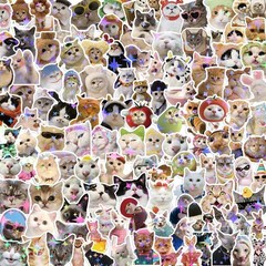 200 Pcs Cute Cat Stickers for Water Bottles, Kawaii Vinyl Cat Meme Pack, Glossy
