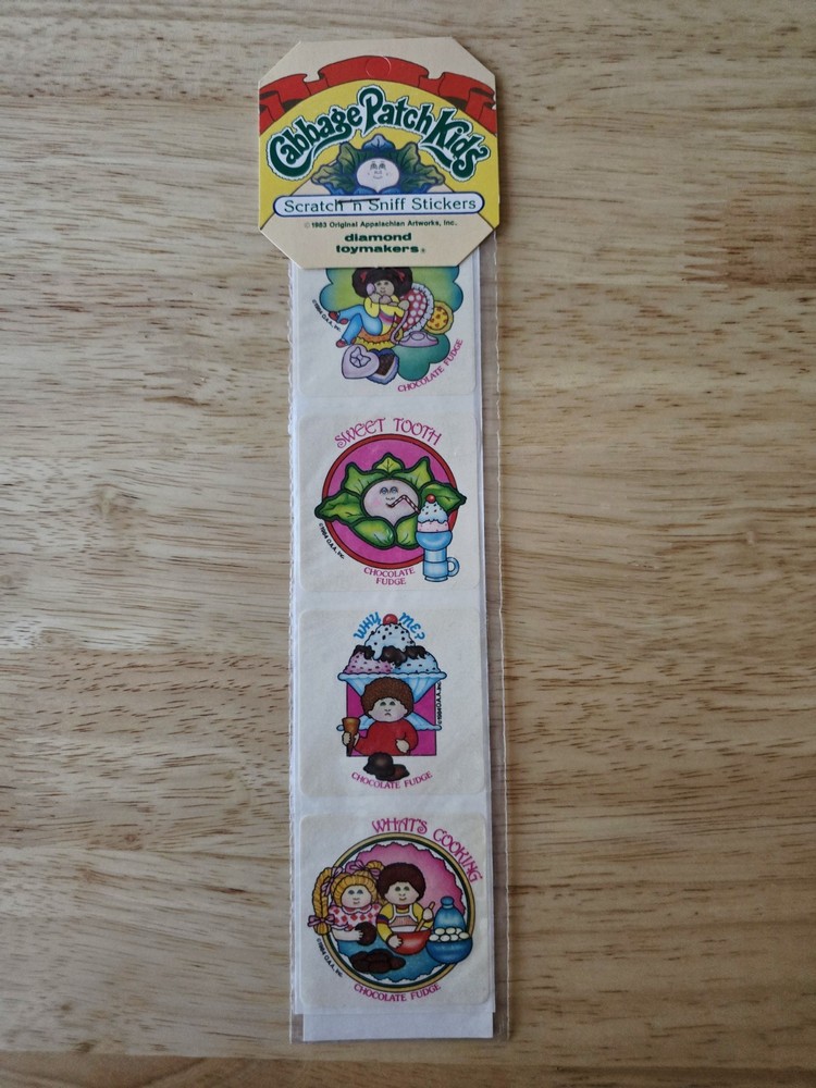 Vintage CABBAGE PATCH KIDS SCRATCH N SNIFF CHOCOLATE FUDGE Sticker Strip