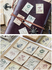 138 Pcs/3 Sets Post Stamp Stickers Retro Cute Plants/Animals Decorative Sticker