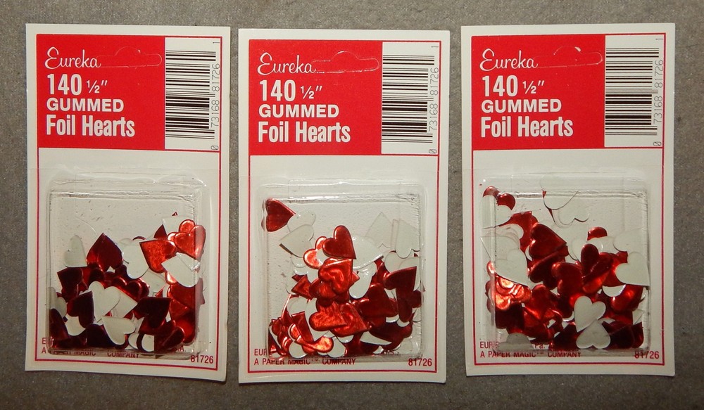 3 Packs Vintage 1/2″ Red Gummed Foil Heart Stickers, 140 per pack, 420 total,ne