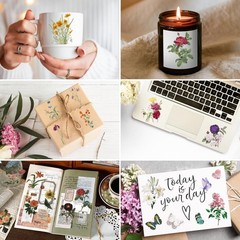 100 Pieces Vintage Flower Stickers Set Big 3.4 Waterproof Clear Botanical Flor