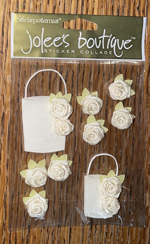 RARE Jolees Fabric Flowers BASKET Wedding Floral Arrangement Rose Garden Sticker