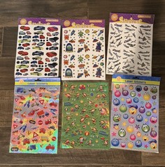 Lot Of 6 Vintage Style Sticker Sheets Golden Laser Holographic Cars Planes Robot