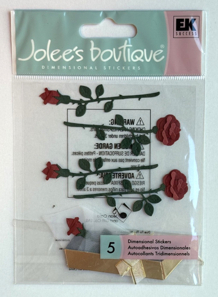 Vintage Jolee’s Boutique 3D Embellishments – Red Rose Bouquet Flowers Roses