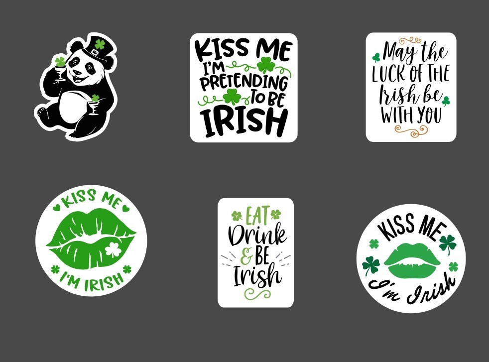 6 – 2.5” St. Patrick’s Day Sticker Pack – Happy Stickers Irish Holiday Shamrock