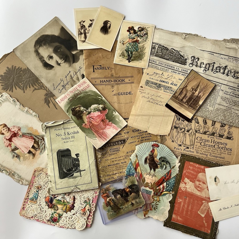 Antique Ephemera Photograph Trade Card Fun Variety Scrap Lot Scrapbooking