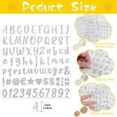 648 Pieces 8 Sheets Letter Stickers Glitter Small Self Adhesive Alphabet Numb…