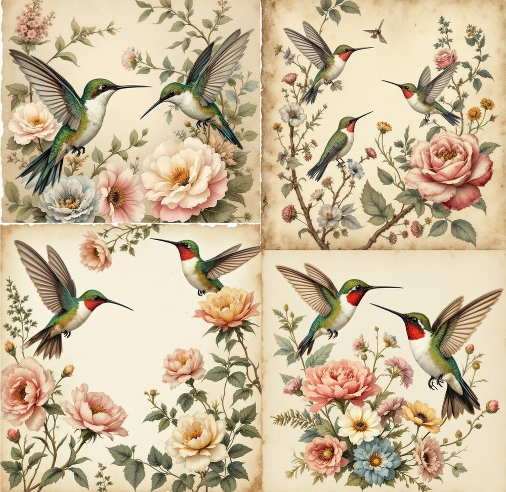 Hummingbird Decoupage Rice Paper Ornament-Wood Art Scrapbooking A4 1 Sheet