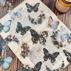 Flower-Printed Decorative Adhesive Durable Transparent Butterfly Flower Stickers