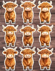 Highland Cow Die Cut Vinyl Stickers Set Scrapbooking Laptop WaterBottle