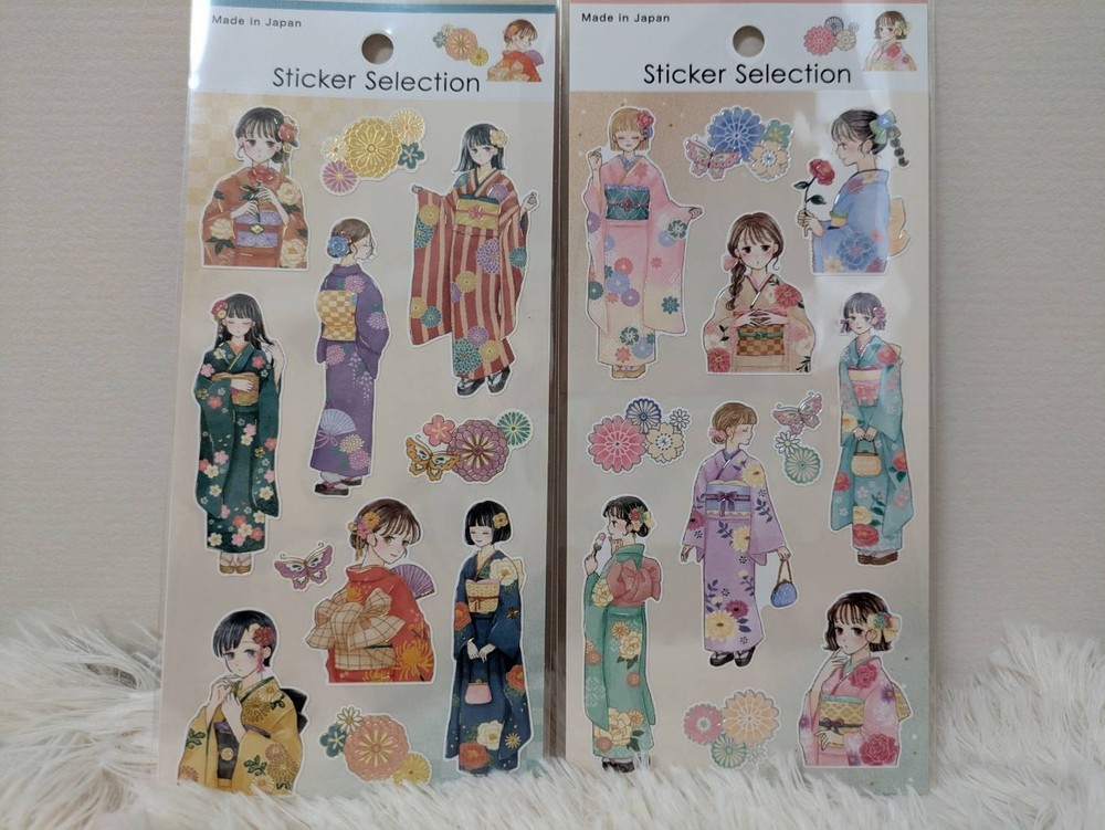 Japanese Kimono Girl Sticker Selection Set Made in Japan Kawaii Decorative Seal