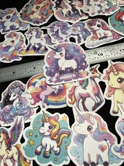 🌈LOT of 10 RAINBOW UNICORNS cartoon fantasy happy clouds hearts flowers decals