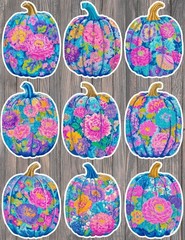 Bright Floral Pumpkin Vinyl Stickers Set Scrapbooking Laptop Water Bottle