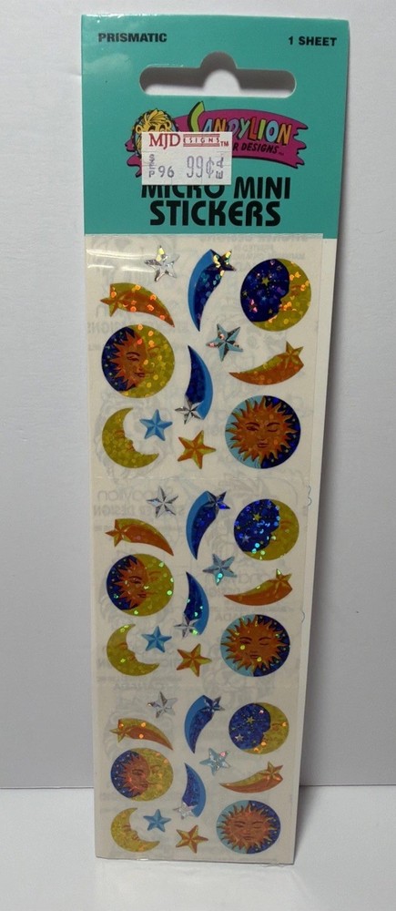 Vintage Sandylion Sun Moon Shooting Stars Celestial Stickers Prismatic 90s NEW