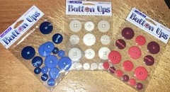 3 PKGS.STICKO BUTTON UPS Adhesive buttons ~ 1 pkg each Red, White and Blue