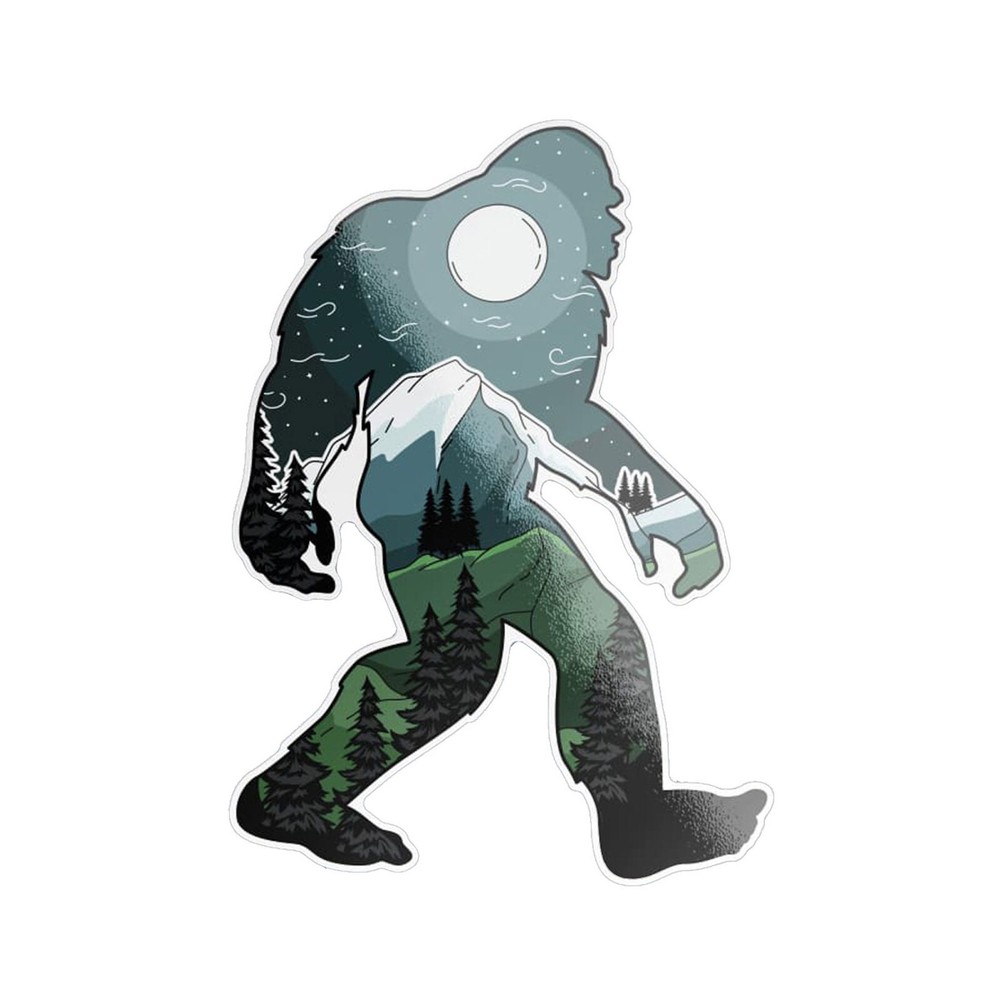 Bigfoot Silhouette Moon Scene Woods Forest Sticker Sasquatch Yeti 4″ Green .