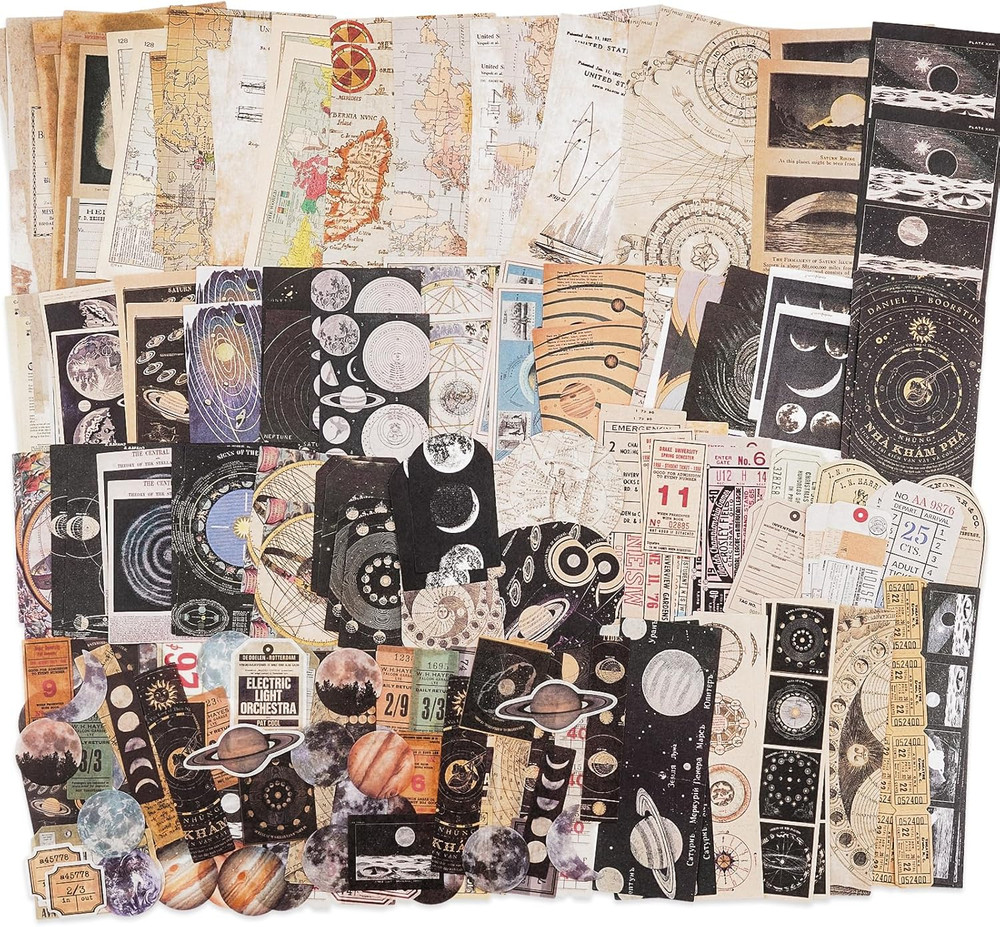 Vintage Scrapbook Supplies Pack (200 Pieces) for Witchy Junk Journal Bullet Jour