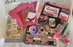 Large Lot of Valentine Scrapbook Paper Stickers Ribbon Rubber Stamps, Hearts