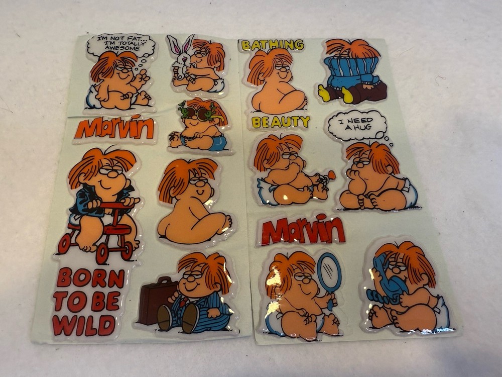(2) Sheets 80s Cartoons Marvin Puffy Sticker Born To Be Wild Fat Comedy Red Hair