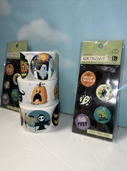2 Packs Of Halloween Pins 10 Pieces & 3 Rolls Of Halloween Fun Themed Stickers