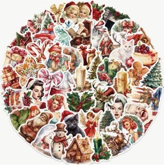 50 PACK OLD CHRISTMAS 1.5”-2.5” Retro Vintage Nostalgia Festive Sticker Lot 50PC