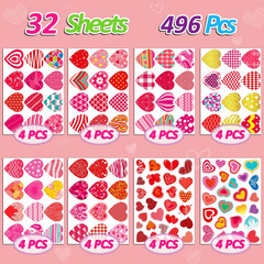 496PCS Valentine’S Day Heart Stickers for Kids, Classroom Gifts, Crafts