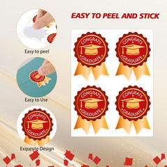 200 PCS Graduation Stickers for Envelopes, Red Gold Class of 2026 Graduation Bad