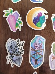 STICKERS x 10 Positive Crystal Plants Moon Crystals Purple Pink Geo CR4