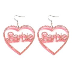 Pink Glitter Heart Earrings Acrylic Dangle Statement Barbiecore Cute Trendy Jewe