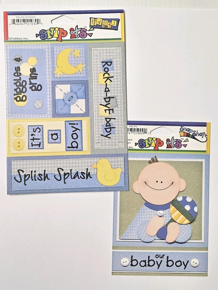 Set of 2 Pebbles Inc Baby Boy Cardstock Stickers Our Baby Boy #2 Sampler SnipIts