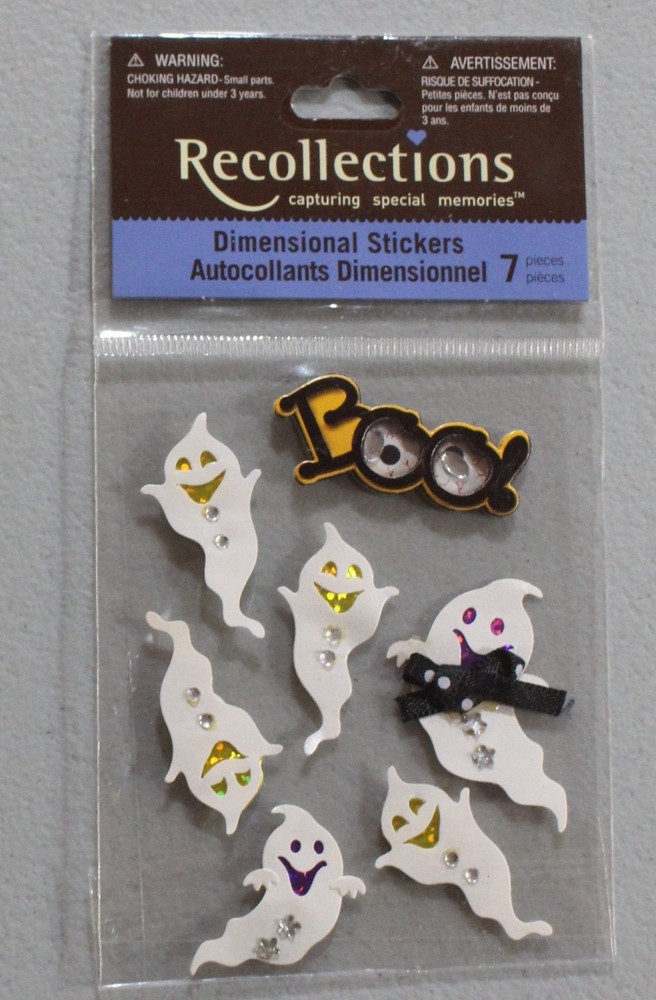 New Recollections scrapbook stickers Halloween cute ghosts BOO! rhinestones